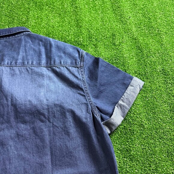 Calvin Klein Jeans Mens Short Sleeve Metal Snap Logo Casual Jeans Shirt Size M - Picture 15 of 15